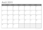Calendrier aout 2011